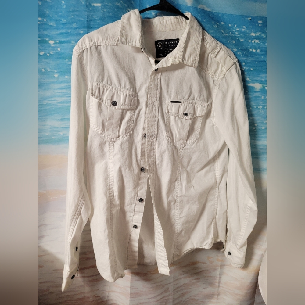 Marc Ecko Mens White Button‎ Down Shirt Size Small